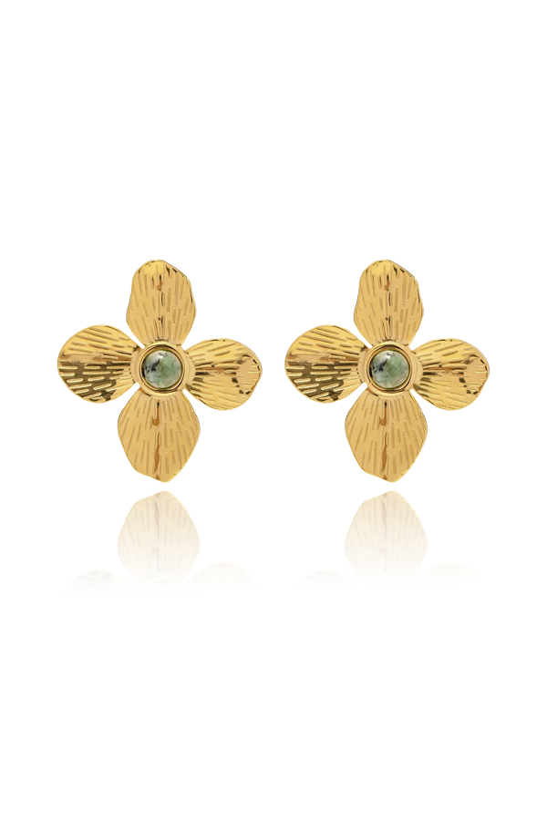 Elegant gold flower earrings with anyolite stone for woman