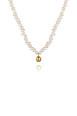 Isolated image of the Madge Pearl Choker by SH & Co. Jewelry, featuring freshwater pearls and gold accents, illustrating its classic and timeless design.