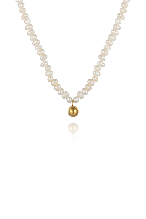 Isolated image of the Madge Pearl Choker by SH & Co. Jewelry, featuring freshwater pearls and gold accents, illustrating its classic and timeless design.