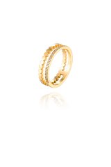 Elegant layered gold ring with a unique stackable design and shimmering accents, perfect for those who love luxurious and versatile jewelry.