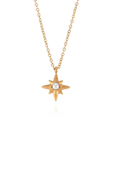 Essie star necklace with white cubic zirconia, displayed on a white background.