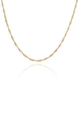 Kylee Singapore chain necklace by SH & Co., showcasing a delicate and twisted gold design, perfect for elegant accessorizing.