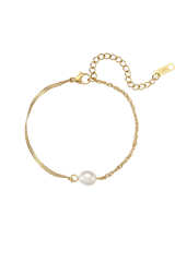 Product image of the Maeve pearl bracelet featuring a single freshwater pearl on a delicate gold chain, displayed on a white background to showcase its minimalist and elegant design.