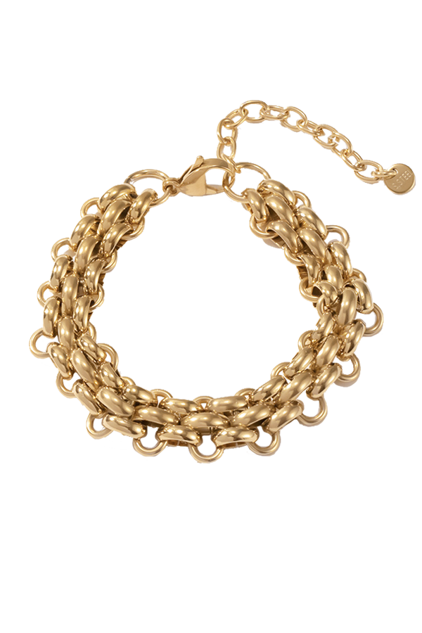 Gold plated layered bracelet with white background