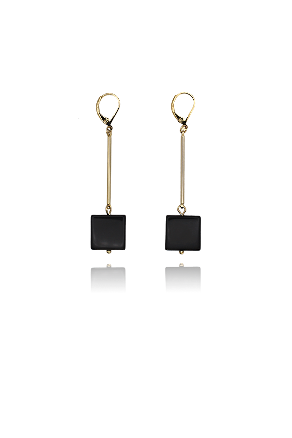 Delicate square black drop earrings